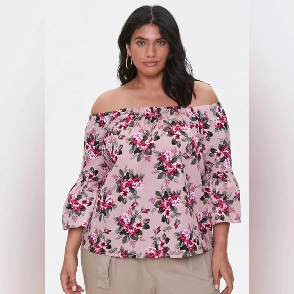 NO COMMENT x FOREVER 21 Plus Size Floral Off the‎ Shoulder Top - Picture 1 of 10
